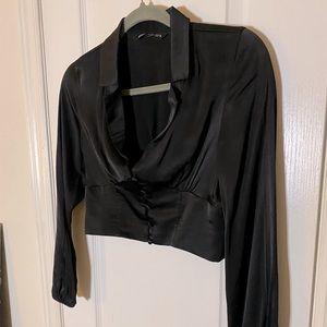 Zara black cropped long sleeve blouse